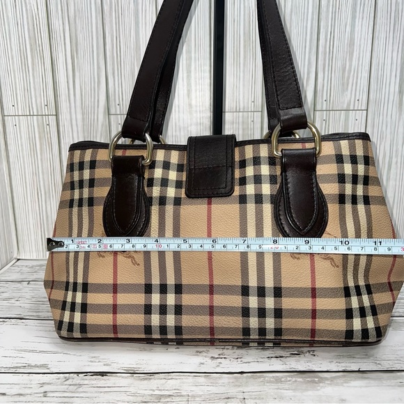 Burberry London Check Plaid Tote Bag Brown Leather Trim Shoulder Handbag - Picture 6 of 16